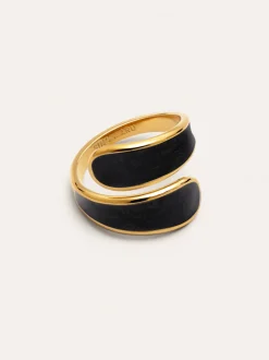 Anillo Abbraccio Black Acero Baño Oro