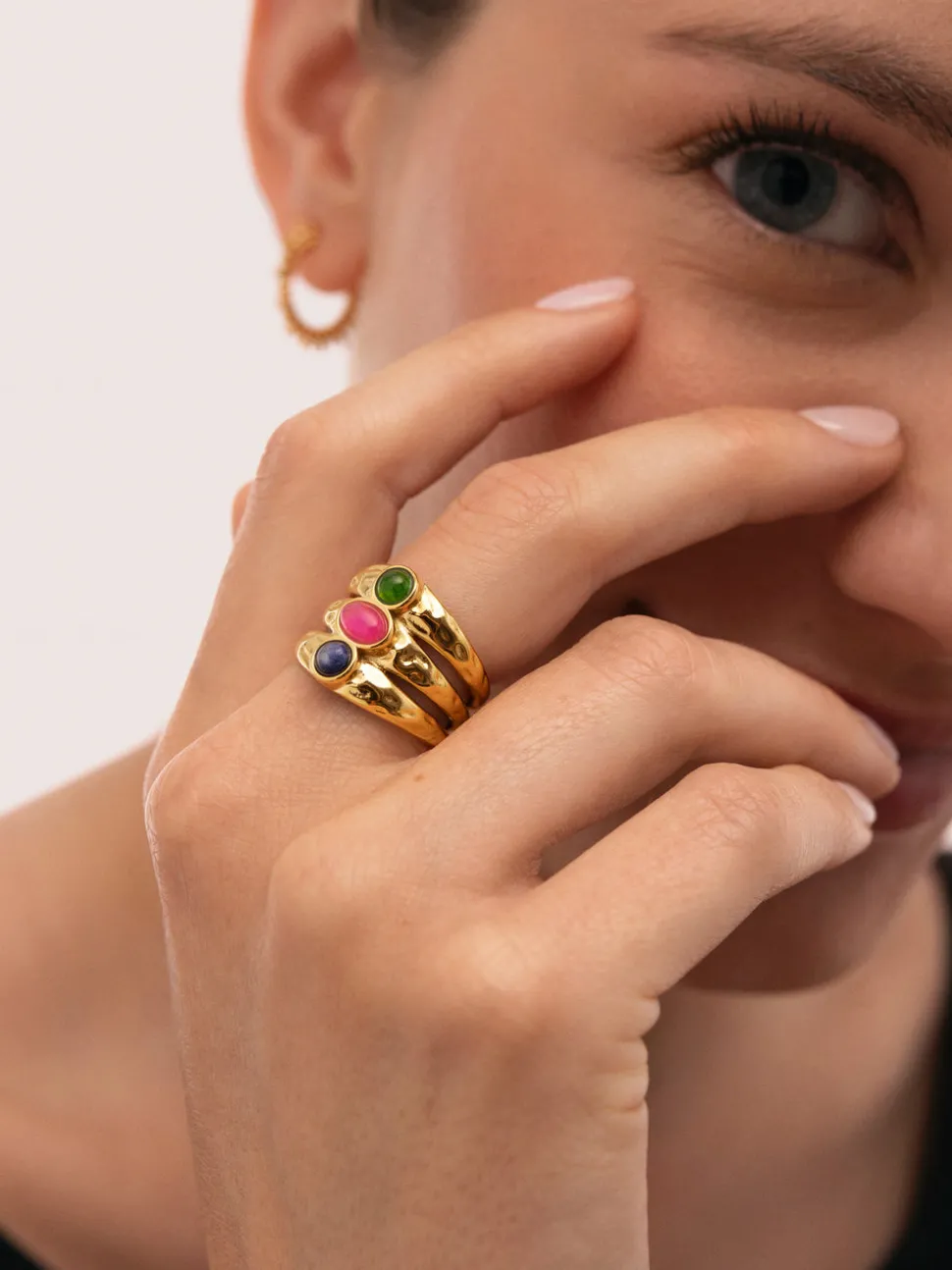 Anillo Candela Stones Acero Baño Oro