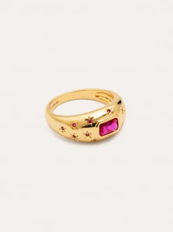 Anillo Charlotte Fucsia Baño Oro