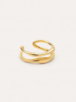Anillo Doble Aire Acero Baño Oro