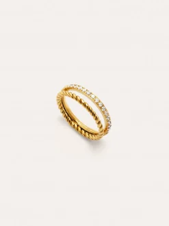 Anillo Doble Tressia Spark Acero Baño Oro