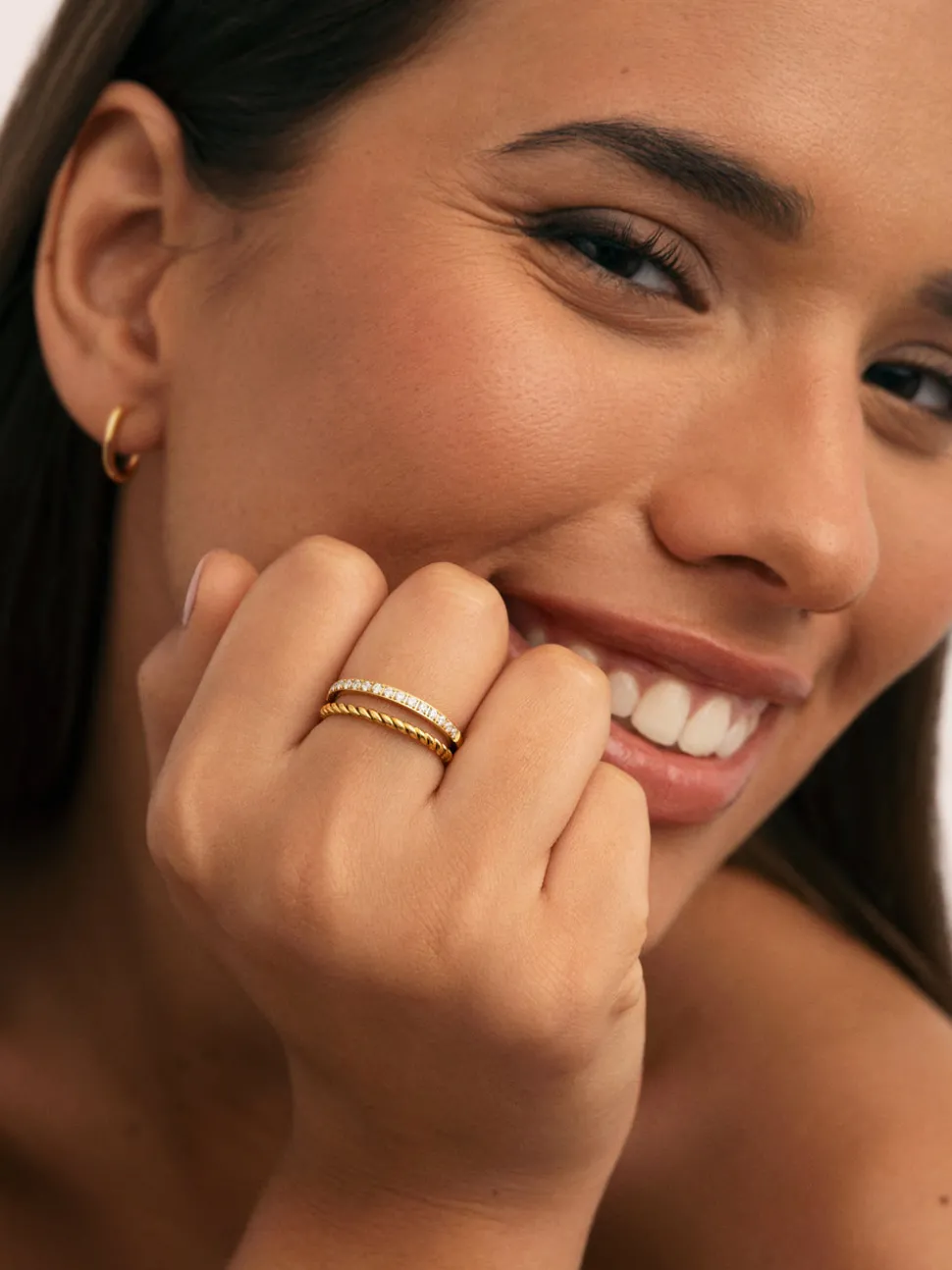 Anillo Doble Tressia Spark Acero Baño Oro
