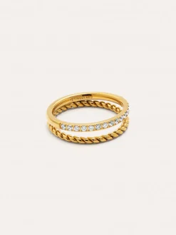 Anillo Doble Tressia Spark Acero Baño Oro
