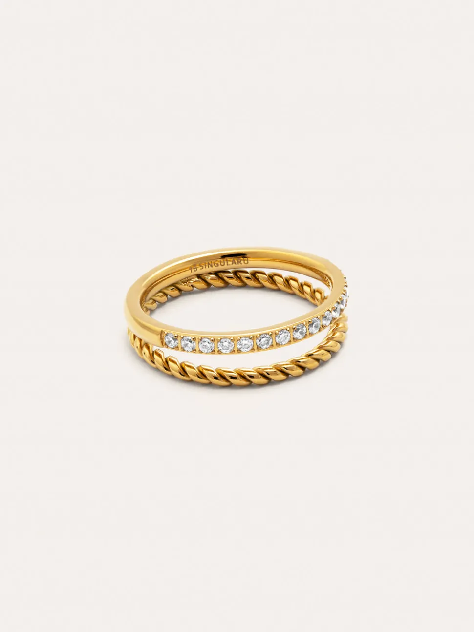Anillo Doble Tressia Spark Acero Baño Oro