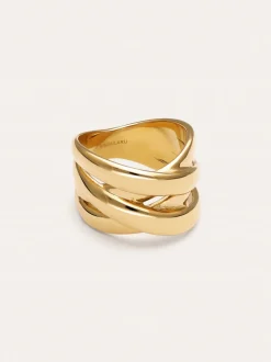Anillo Double Cross Acero Baño Oro