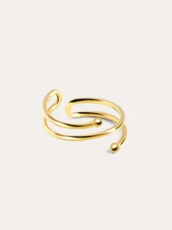 Anillo Double Dot Plata Baño Oro