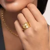 Anillo Hoja Acero Baño Oro