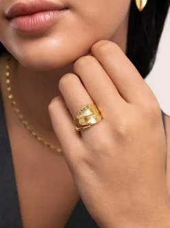 Anillo Hoja Acero Baño Oro
