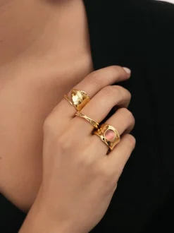 Anillo Hoja Acero Baño Oro