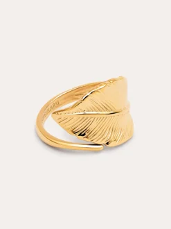 Anillo Hoja Acero Baño Oro