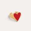Anillo Lovely Heart Red Enamel Baño Oro