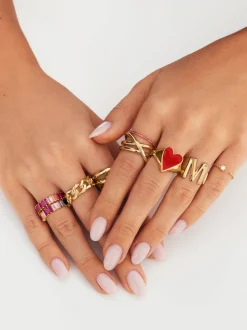 Anillo Lovely Heart Red Enamel Baño Oro