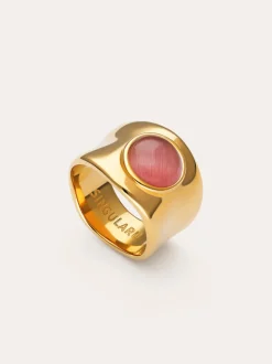 Anillo My Pink Stone Acero Baño Oro