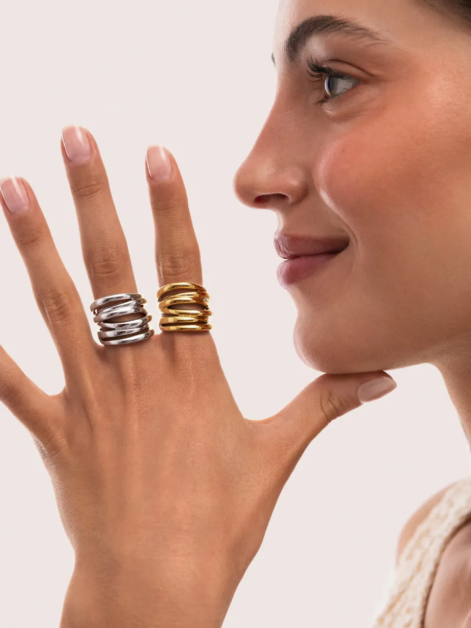 Anillo Ondina Acero Baño Oro