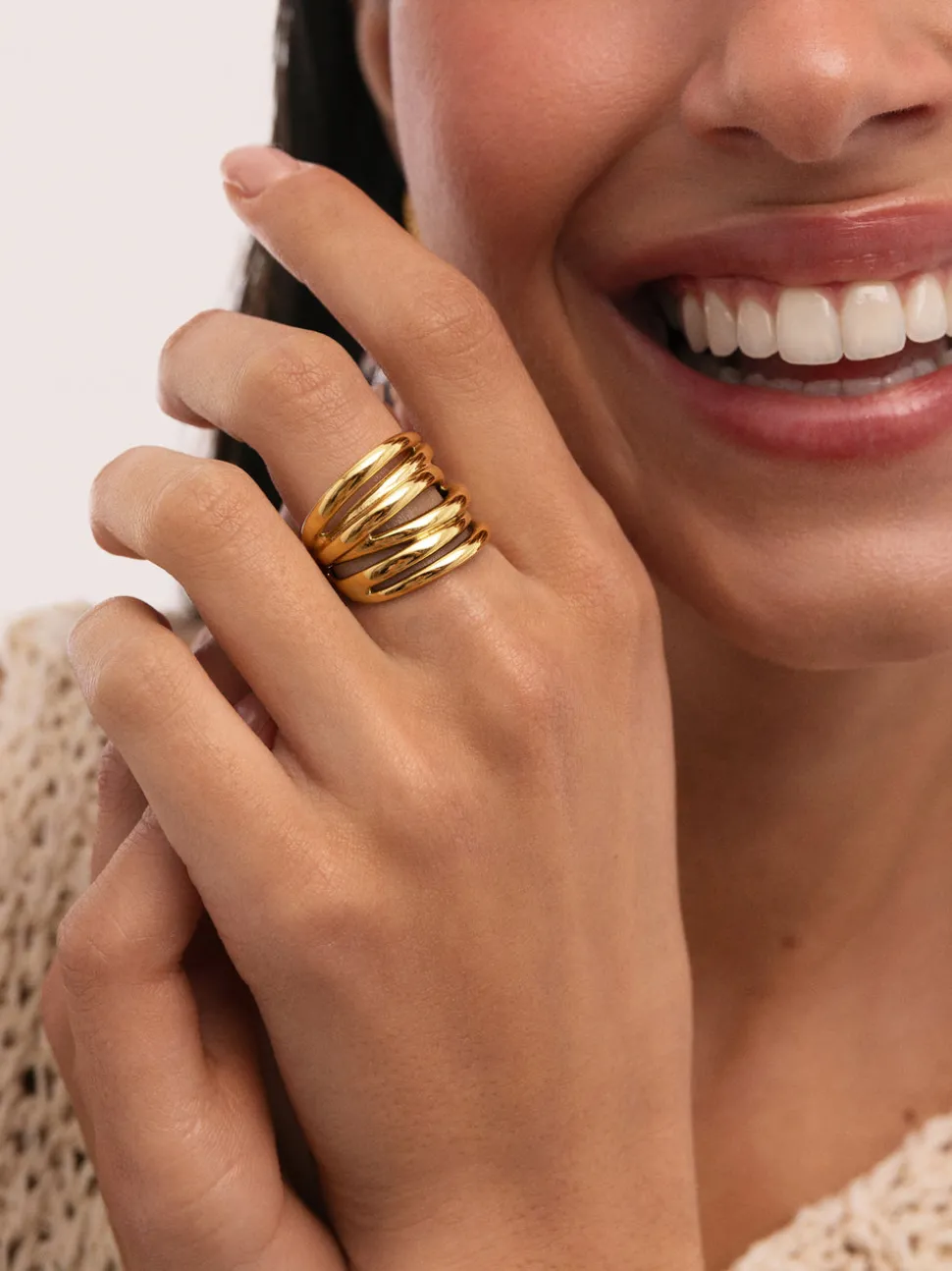 Anillo Ondina Acero Baño Oro
