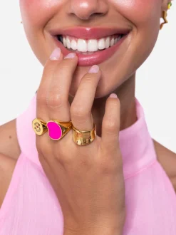 Anillo Personalizado Signet Letter Colors Baño Oro