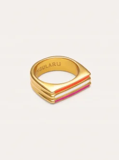 Anillo Pixie Lines Enamel Acero Baño Oro