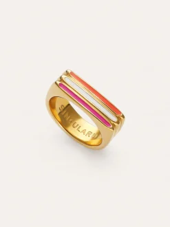 Anillo Pixie Lines Enamel Acero Baño Oro