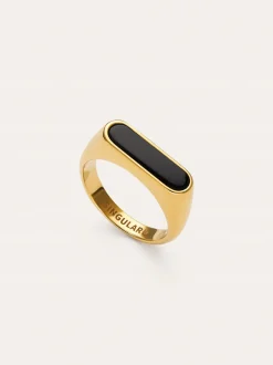 Anillo Proa Negro Acero Baño Oro