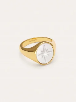 Anillo Rosa de Los Vientos Nácar Baño Oro