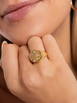 Anillo Sello Bling Rainbow Acero Baño Oro