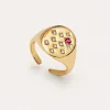 Anillo Sello Rosa Baño Oro