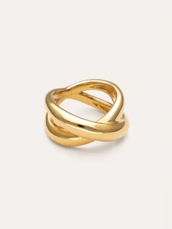 Anillo Single Cross Acero Baño Oro