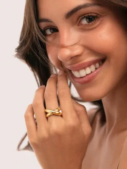 Anillo Single Cross Acero Baño Oro