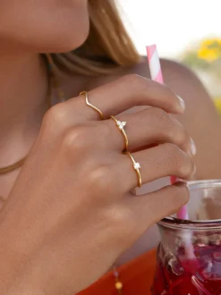 Anillo Single Spark Plata Baño Oro