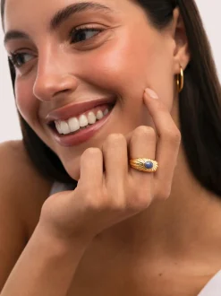 Anillo Sunbeam Azul Baño Oro