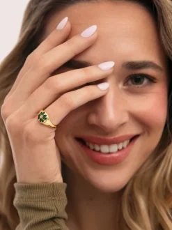 Anillo Trébol Ágata Stone Baño Oro