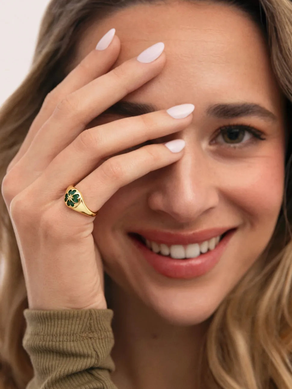 Anillo Trébol Ágata Stone Baño Oro