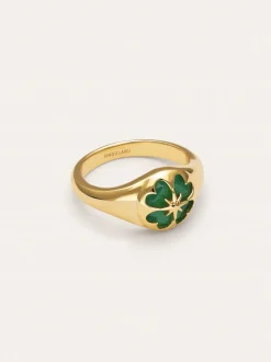 Anillo Trébol Ágata Stone Baño Oro