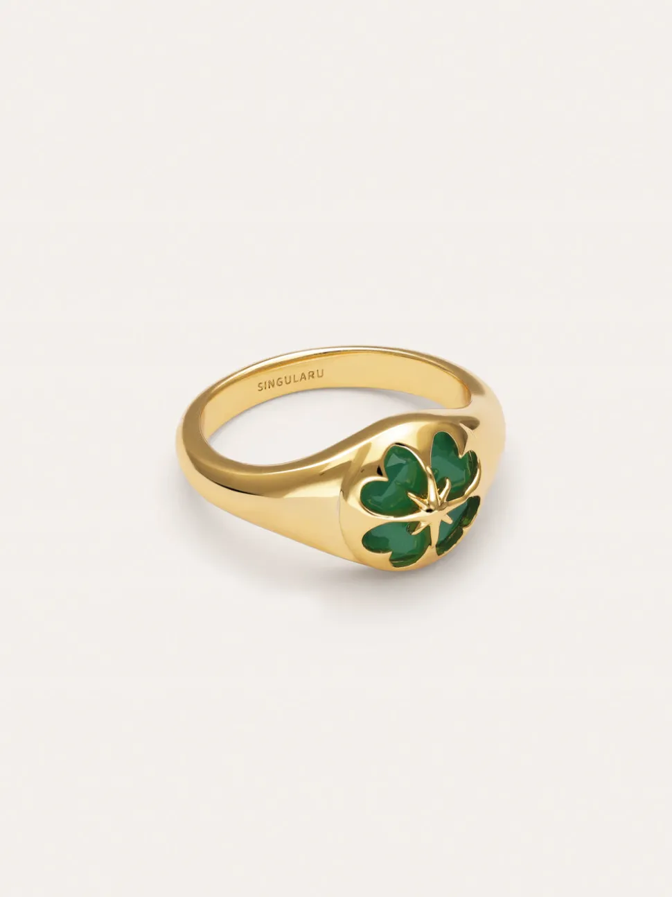Anillo Trébol Ágata Stone Baño Oro