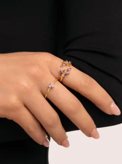 Anillo Trebol Lavande Baño Oro
