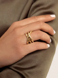 Anillo Trinity Acero Baño Oro