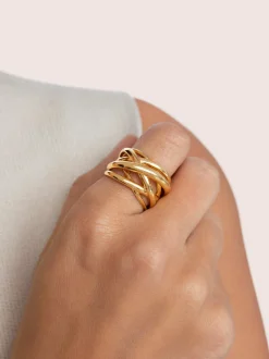 Anillo Triple Cross Acero Baño Oro