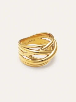 Anillo Triple Cross Acero Baño Oro