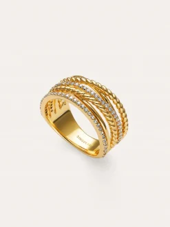Anillo Triple Cross Spark Baño Oro