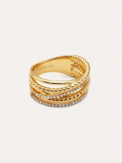Anillo Triple Cross Spark Baño Oro