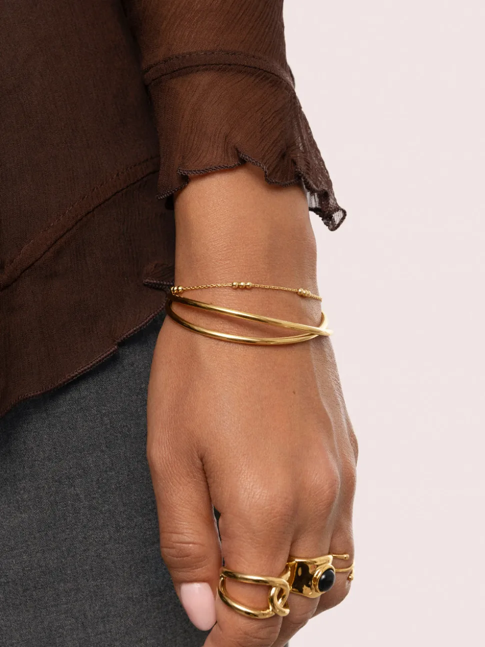 Brazalete Cruzado Acero Baño Oro