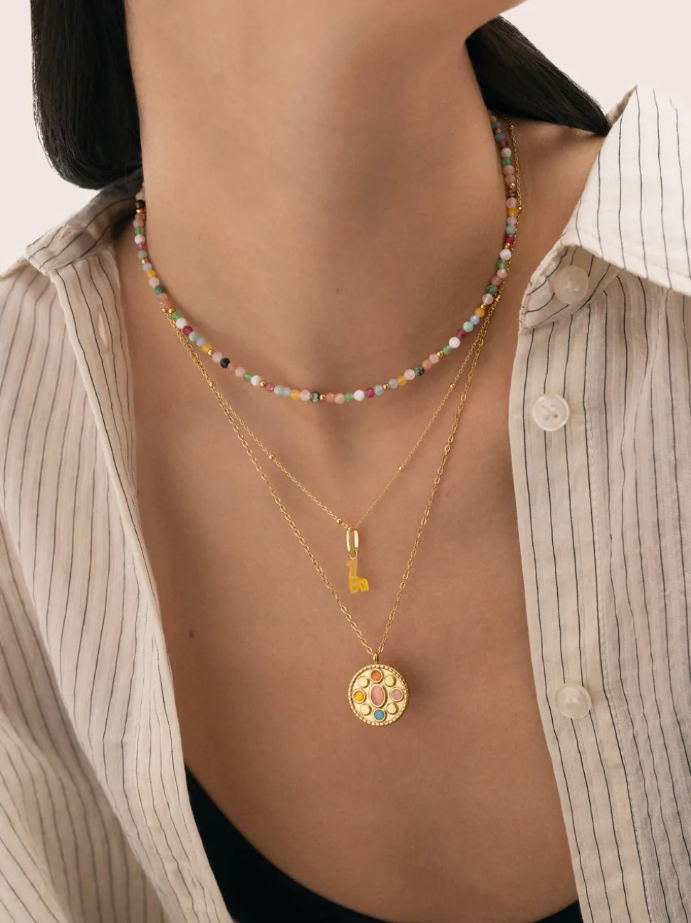Charm Llama Stone Plata Baño Oro