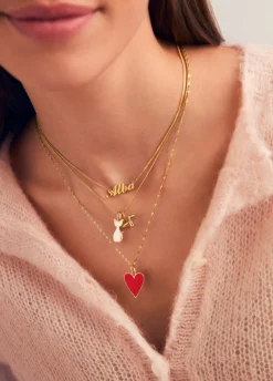 Charm Lovely Heart Red Enamel Baño Oro