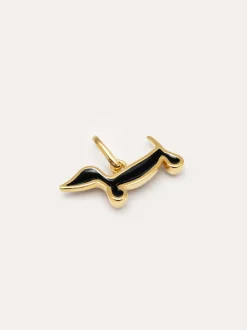 Charm Perro Teckel Enamel Black Baño Oro