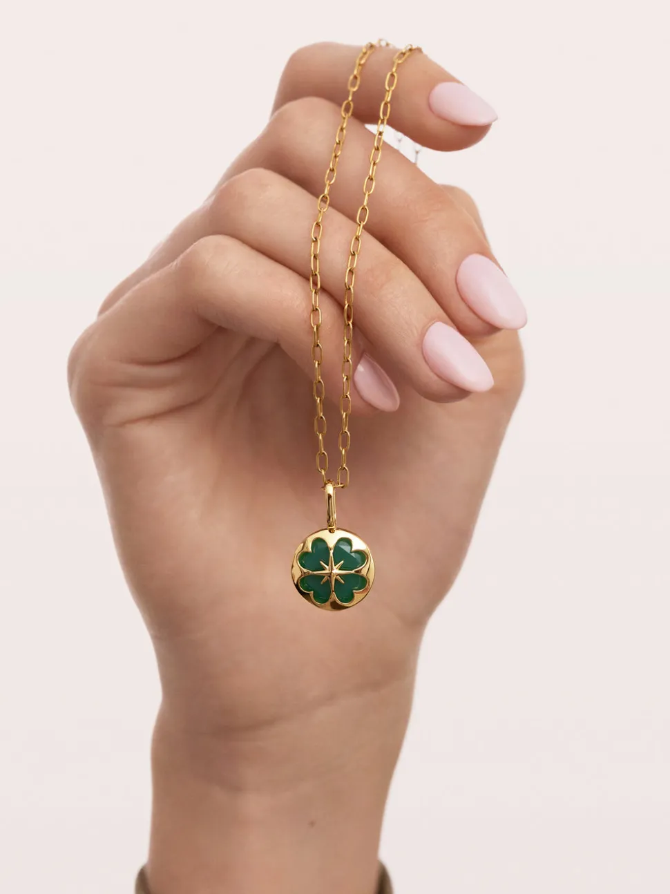 Charm Trébol Ágata Stone Baño Oro