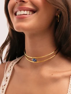 Choker Cianita Acero Baño Oro