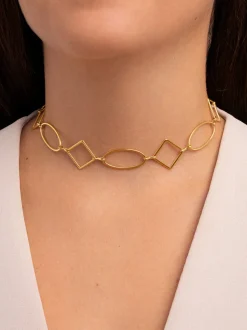 Choker Rhomb & Oval Acero Baño Oro