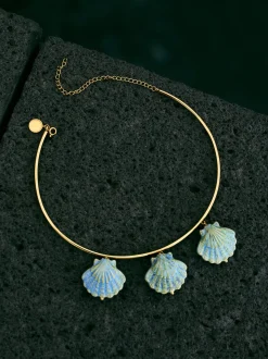 Choker Shelly Blue Acero Baño Oro