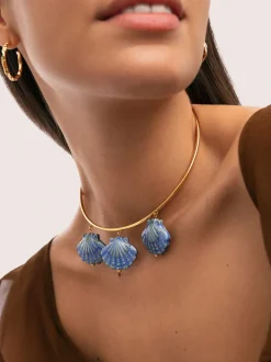 Choker Shelly Blue Acero Baño Oro