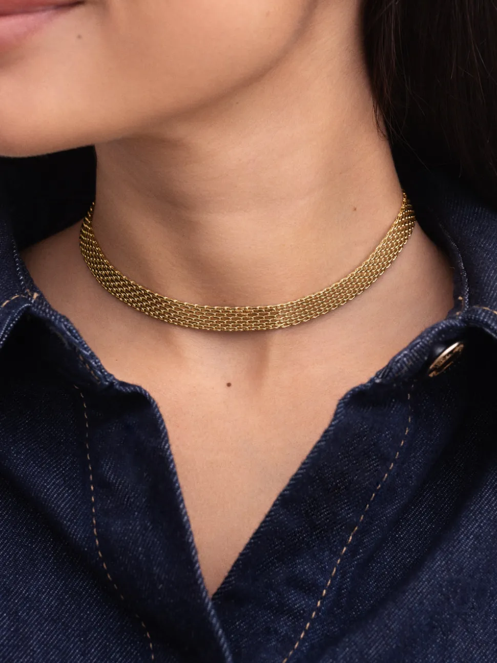 Choker Tape Acero Baño Oro